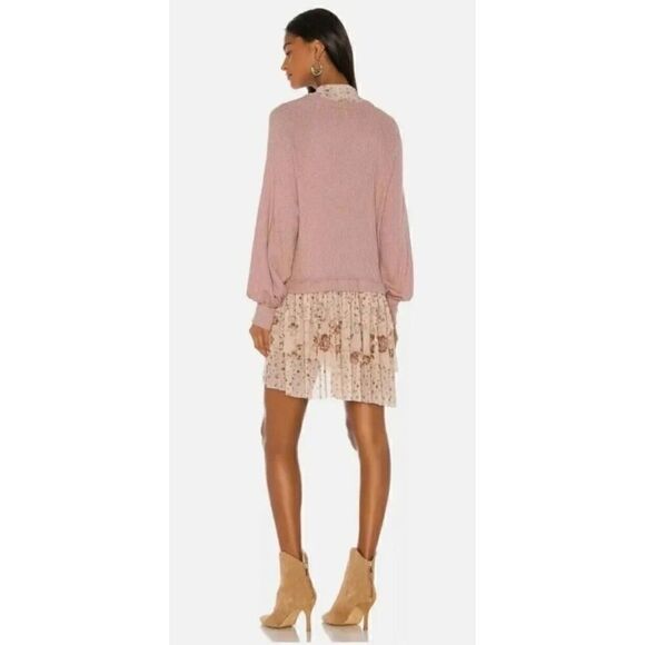 NWT FREE PEOPLE Opposites Attract Waffle Knit Mixed Media Mini Dress XS - Picture 3 of 14